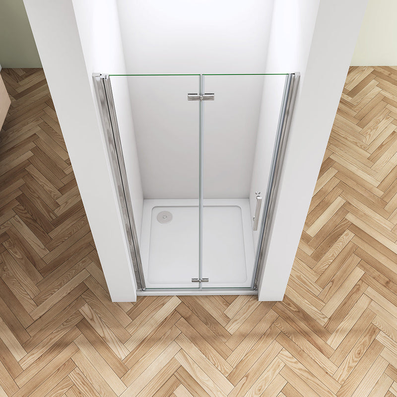 Linea 2 Chrome Frameless Bi Fold Shower Door 6mm Clear Glass - Select Size