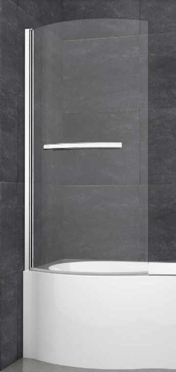 ATC 800 x 1400 P Shape Curved Bath Screen with Towel Rail - Chrome