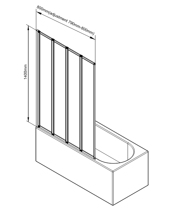 ATC 800 x 1400 Four Panel Folding Bath Screen - Chrome