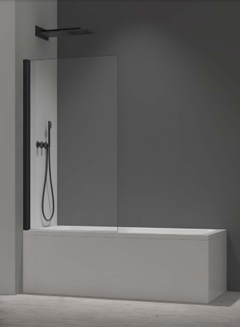ATC 800 x 1400 Square Straight Bath Screen - Matt Black