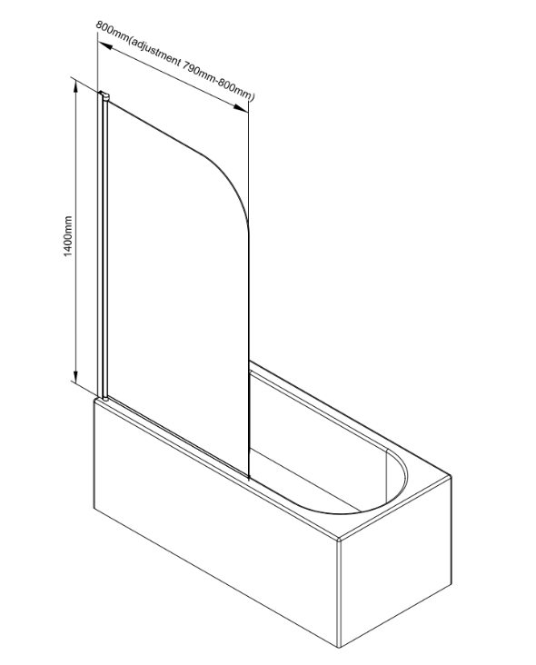 ATC 800 x 1400 Radius Curved Bath Screen - Brushed Brass