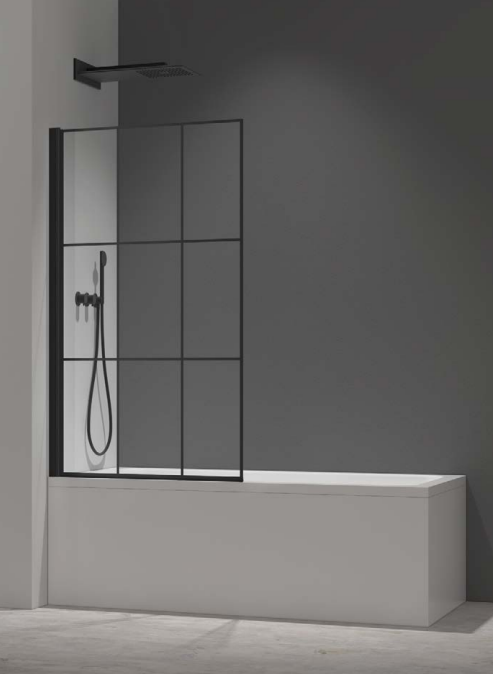 ATC 800 x 1400 Square Straight Bath Screen - Black Grid