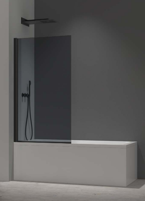 ATC 800 x 1400 Square Straight Smoked Bath Screen - Matt Black