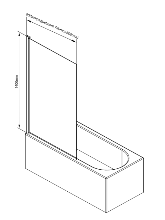ATC 800 x 1400 Square Straight Smoked Bath Screen - Matt Black