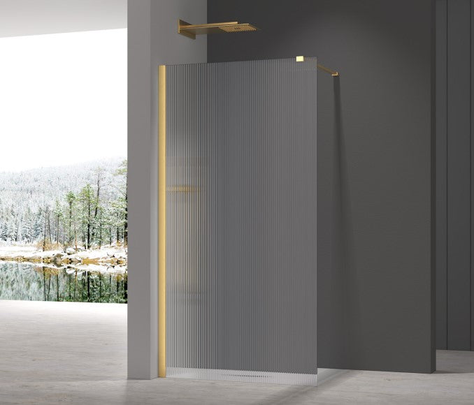 ATC 900mm Fluted Glass Shower Walk-In Panel - Brushed Brass