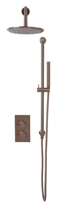 Kraft Lusso Round Concealed Shower System with Handset Riser Kit & Showerhead - Brushed Bronze