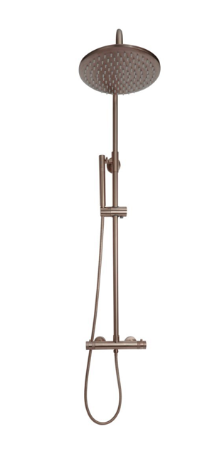 Kraft Lusso Round Exposed Rigid Riser Thermostatic Shower System - Brushed Bronze