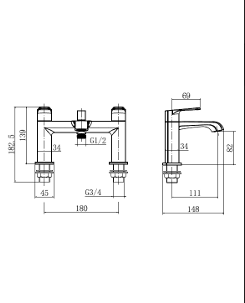 HB Montana Deck Mounted Bath Shower Mixer - Select Colour