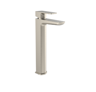 Tall mono basin mixer brushed nickel – front view of tall basin mixer in brushed nickel finish