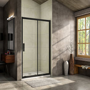 Linea black framed sliding shower doors UK with 8mm clear tempered safety glass