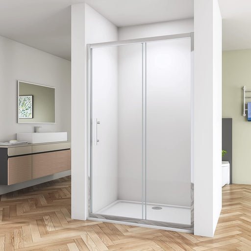 Linea chrome framed sliding shower doors UK with 6mm easy clean tempered safety glass