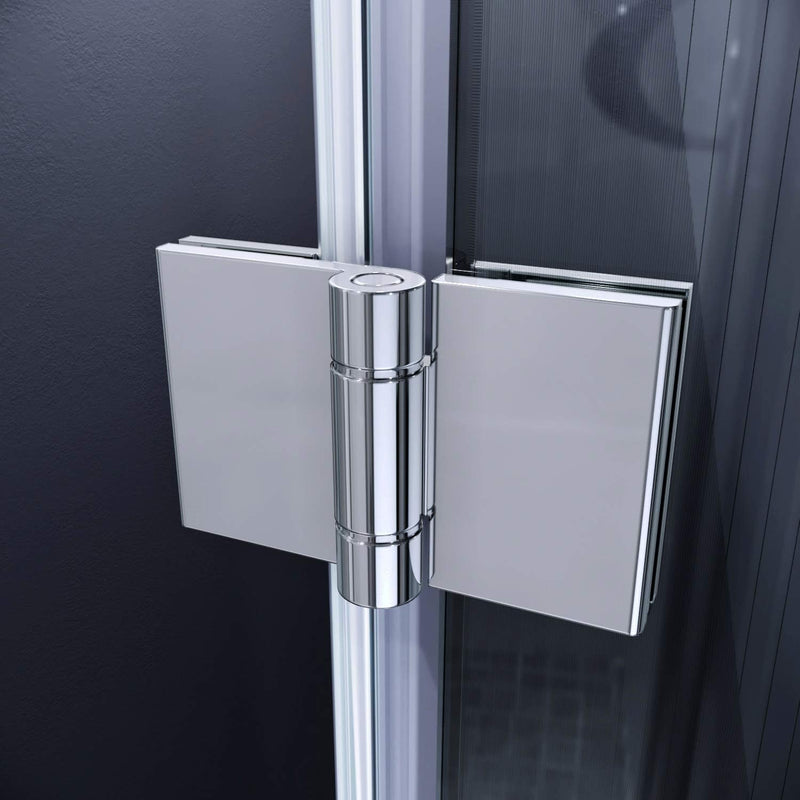 Side profile of slim chrome frameless bifold shower door