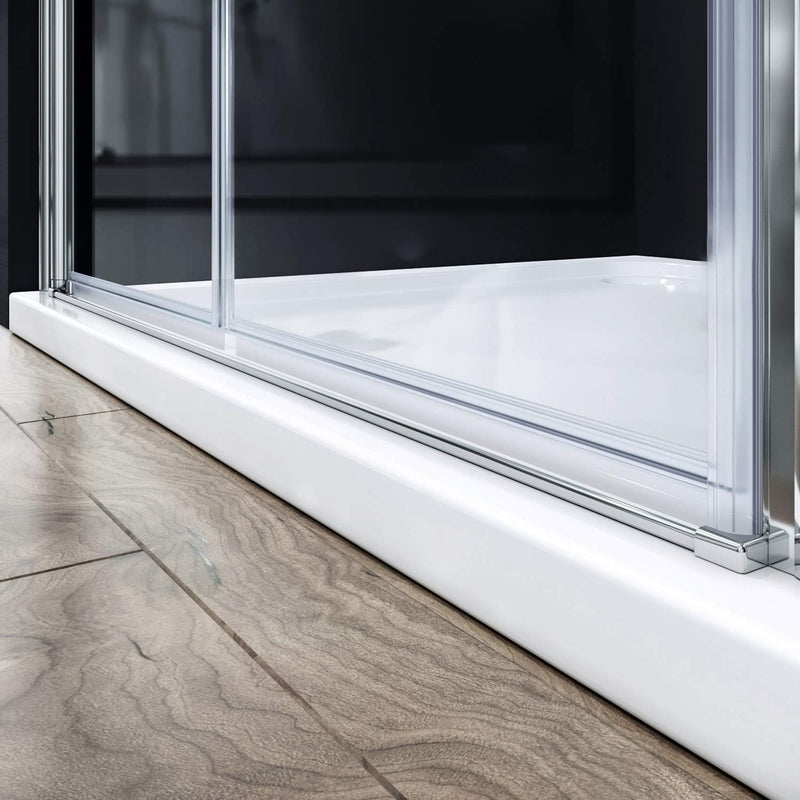 Side profile of slim chrome frameless bifold shower door