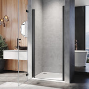 Smooth folding mechanism on black frameless bifold shower door