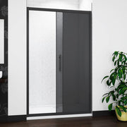 Black sliding shower door with soft-close rollers, 8mm smoked safety glass and Easy Clean coating