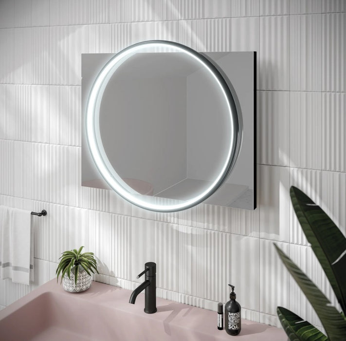 HIB Solas 800 x 600 Round Illuminated Bathroom Mirror - Black