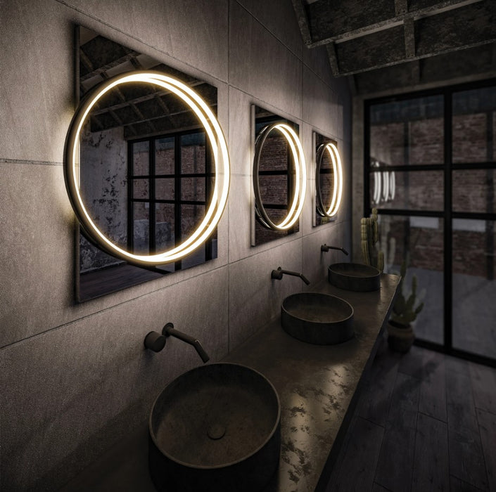 HIB Solas 800 x 600 Round Illuminated Bathroom Mirror - Black