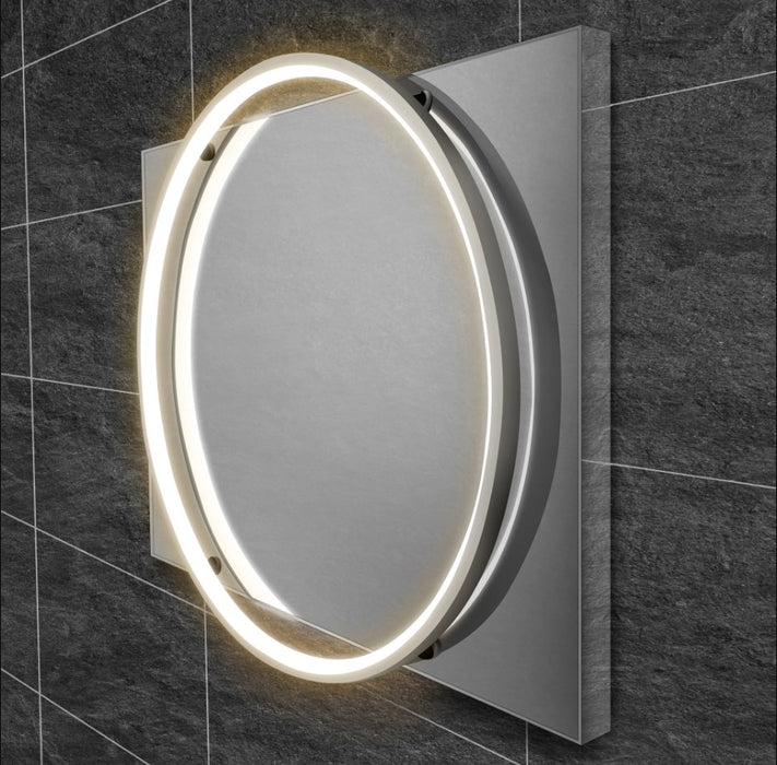 HIB Solas 700 x 500 Round Illuminated Bathroom Mirror - Chrome