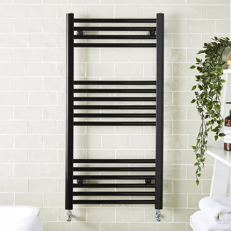 KV Noir 22mm Round Black Ladder Towel Rail Radiator - Various Sizes
