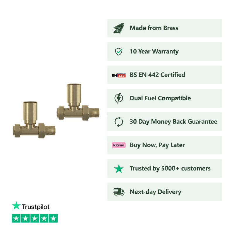 Banyetti Straight Radiator Valves - Brushed Brass