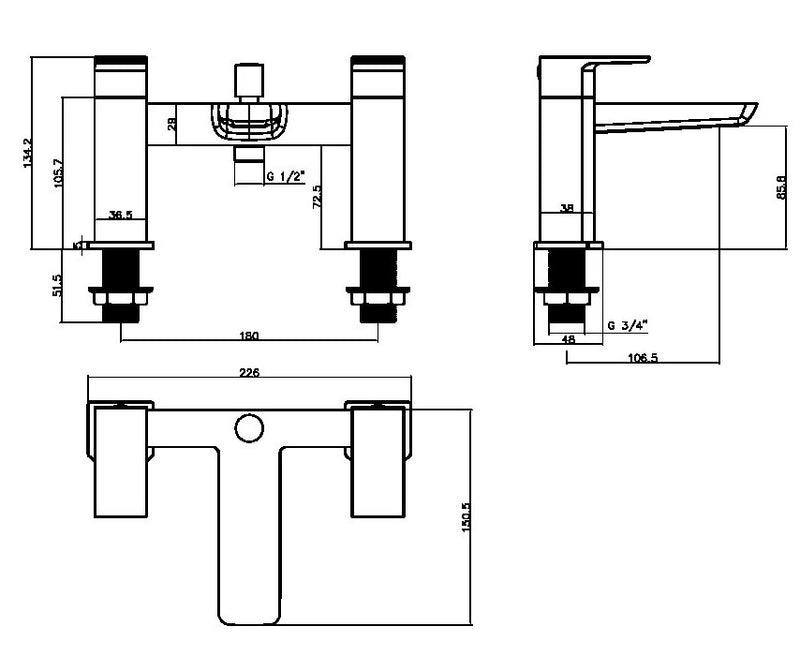 HB Muro Deck Mounted Bath Shower Mixer with Handset - Select Colour