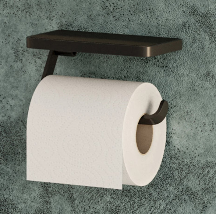 HIB Toilet Roll Holder with Shelf & Anti-Slip Mat - Black