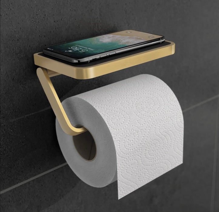 HIB Toilet Roll Holder with Shelf & Anti-Slip Mat - Brushed Brass