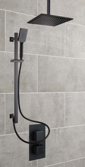 ATC Verne Concealed Shower Valve & Rail with Fixed Ceiling Showerhead - Black