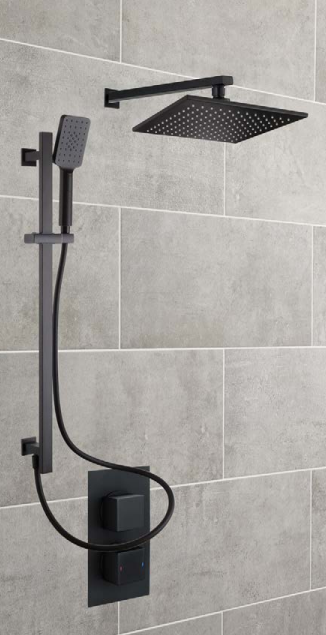 ATC Verne Concealed Shower Valve & Rail with Fixed Showerhead - Black