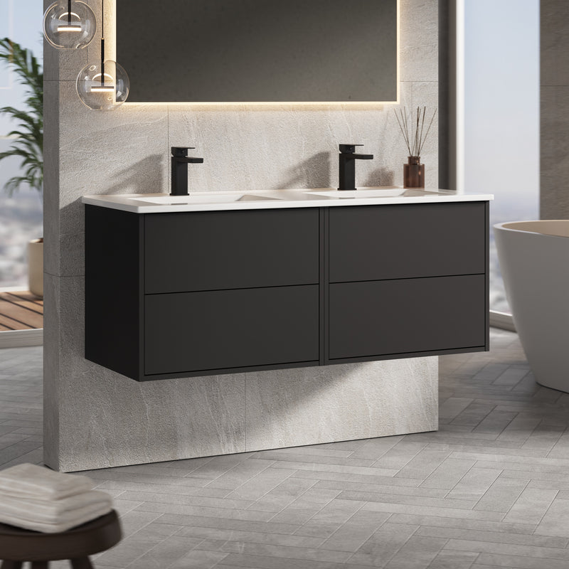 Banyetti Venti Wall Hung Vanity Unit with Athena Basin - 1200mm Matt Black