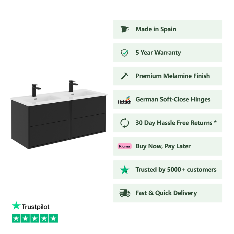 Banyetti Venti Wall Hung Vanity Unit with Athena Basin - 1200mm Matt Black