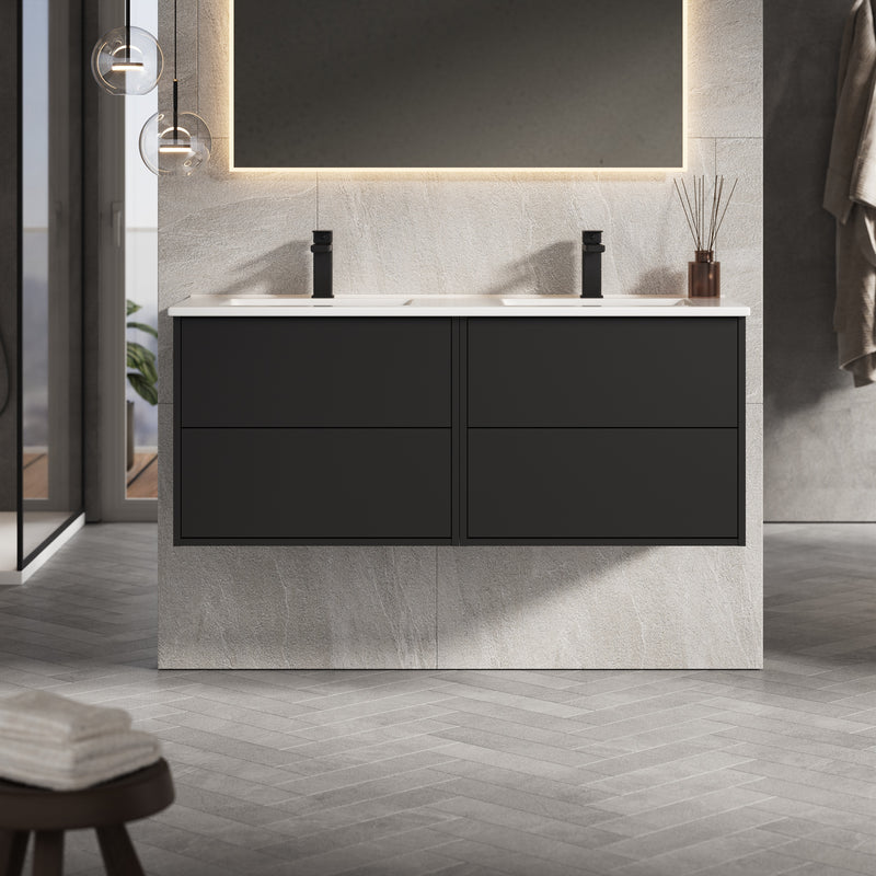 Banyetti Venti Wall Hung Vanity Unit with Athena Basin - 1200mm Matt Black