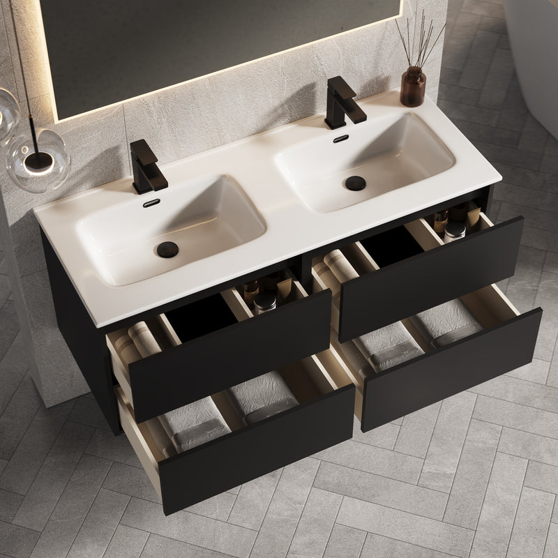 Banyetti Venti Wall Hung Vanity Unit with Athena Basin - 1200mm Matt Black