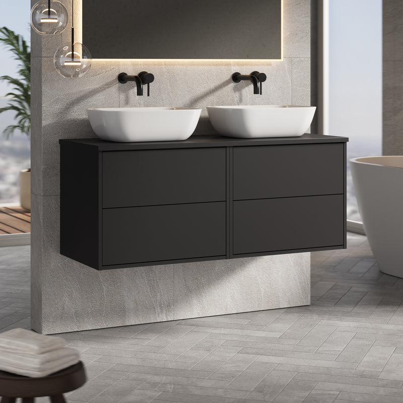 Banyetti Venti Wall Hung Vanity Unit with Matching Worktop - 1200mm Matt Black