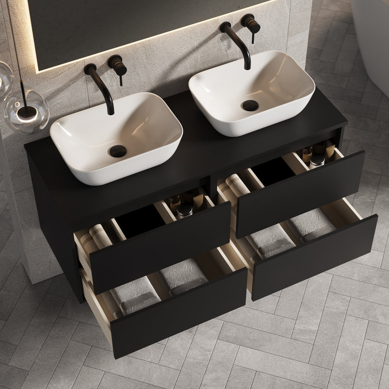 Banyetti Venti Wall Hung Vanity Unit with Matching Worktop - 1200mm Matt Black