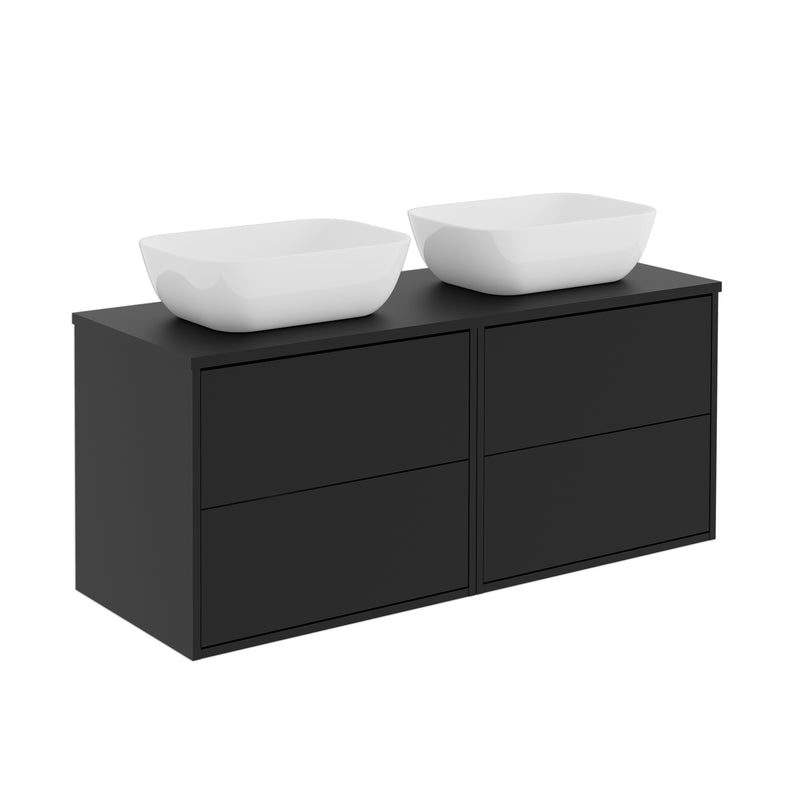 Banyetti Venti Wall Hung Vanity Unit with Matching Worktop - 1200mm Matt Black