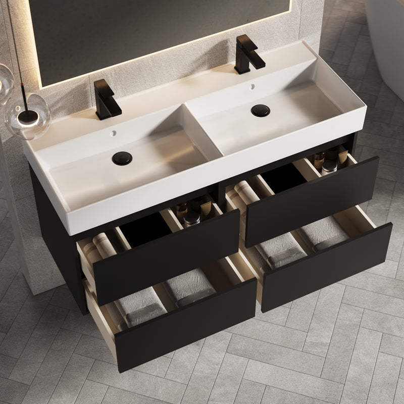 Banyetti Venti Wall Hung Vanity Unit with Veneto 2 Tap Hole Basin - 1200mm Matt Black