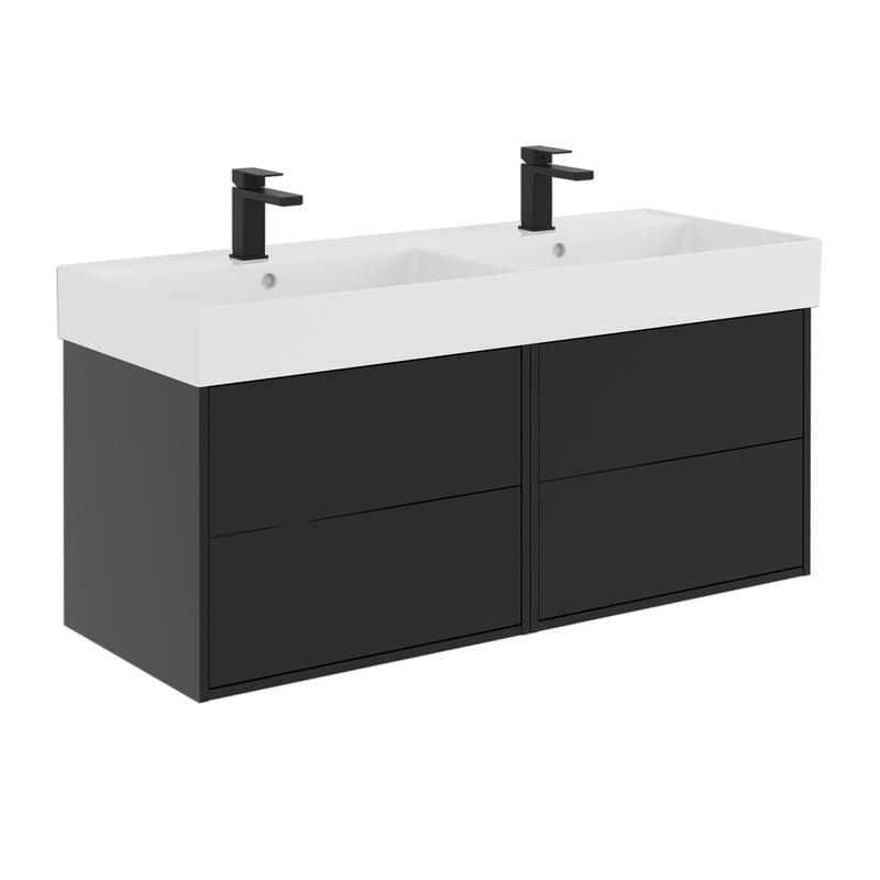 Banyetti Venti Wall Hung Vanity Unit with Veneto 2 Tap Hole Basin - 1200mm Matt Black