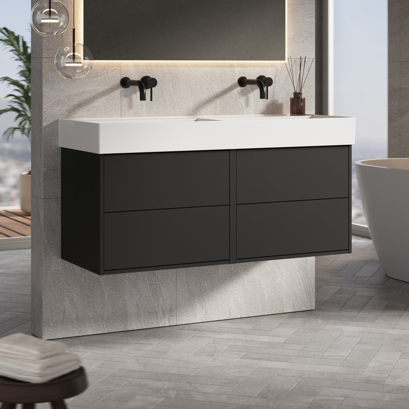 Banyetti Venti Wall Hung Vanity Unit with Veneto No Tap Hole Basin - 1200mm Matt Black