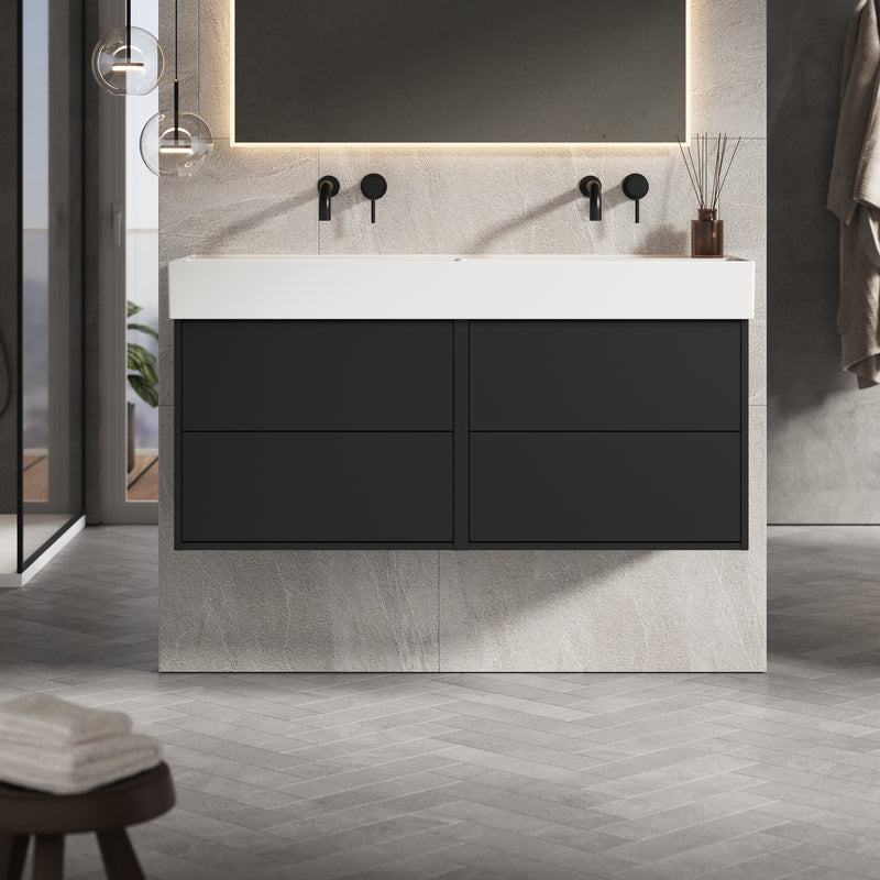 Banyetti Venti Wall Hung Vanity Unit with Veneto No Tap Hole Basin - 1200mm Matt Black