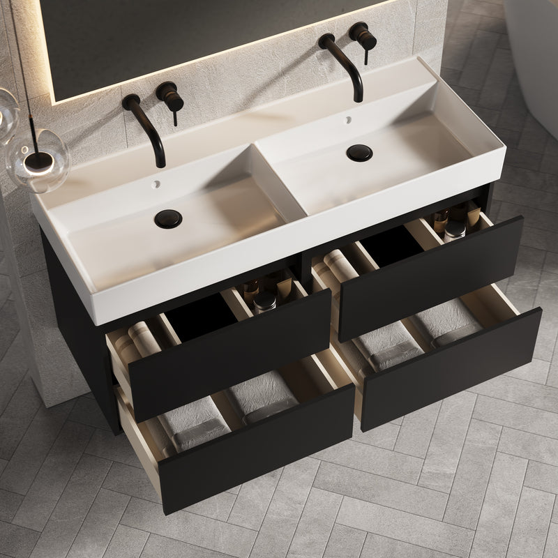 Banyetti Venti Wall Hung Vanity Unit with Veneto No Tap Hole Basin - 1200mm Matt Black