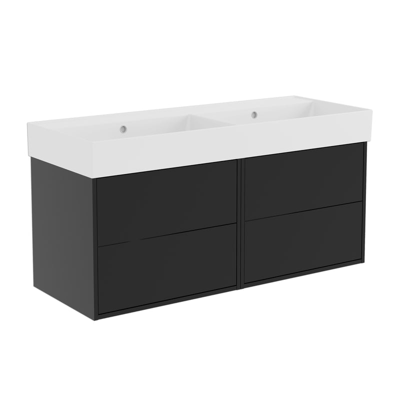 Banyetti Venti Wall Hung Vanity Unit with Veneto No Tap Hole Basin - 1200mm Matt Black