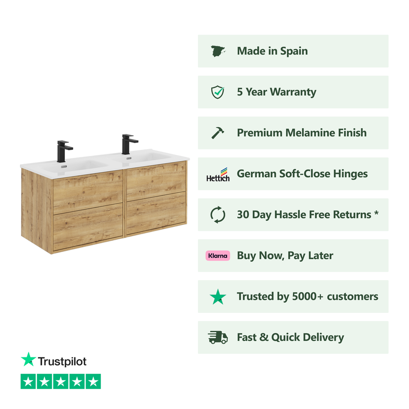 Banyetti Venti Wall Hung Vanity Unit with Athena Basin - 1200mm Ostippo Oak