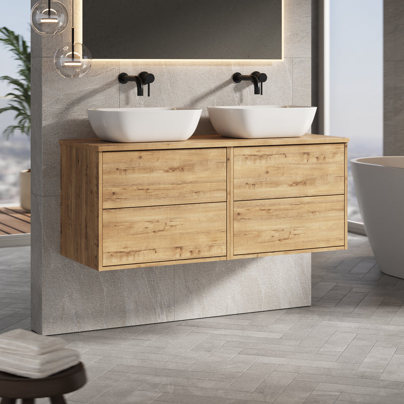 Banyetti Venti Wall Hung Vanity Unit with Matching Worktop - 1200mm Ostippo Oak