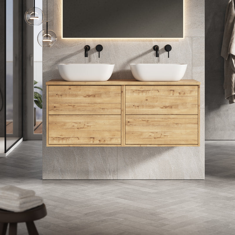 Banyetti Venti Wall Hung Vanity Unit with Matching Worktop - 1200mm Ostippo Oak