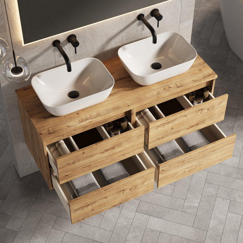 Banyetti Venti Wall Hung Vanity Unit with Matching Worktop - 1200mm Ostippo Oak