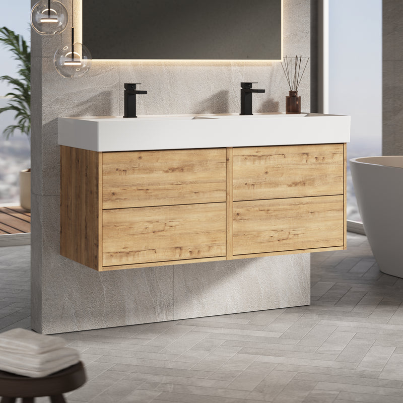 Banyetti Venti Wall Hung Vanity Unit with Veneto 2 Tap Hole Basin - 1200mm Ostippo Oak