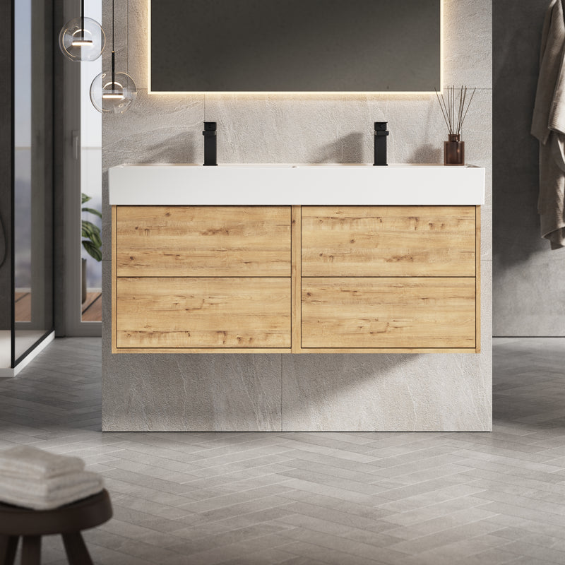 Banyetti Venti Wall Hung Vanity Unit with Veneto 2 Tap Hole Basin - 1200mm Ostippo Oak