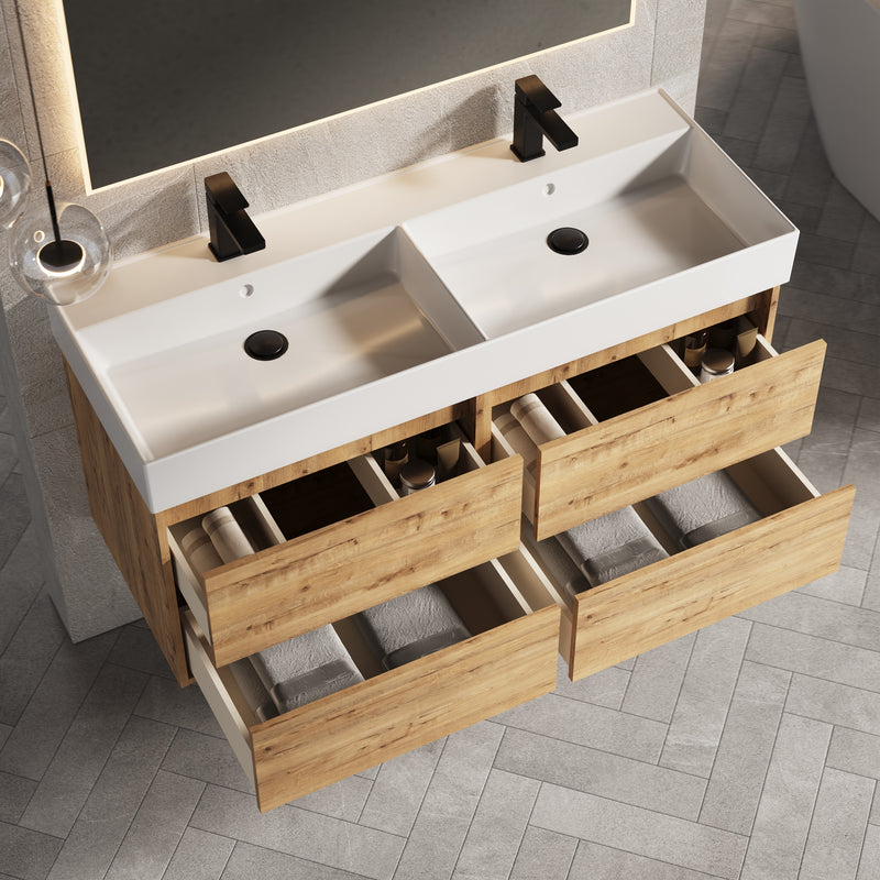 Banyetti Venti Wall Hung Vanity Unit with Veneto 2 Tap Hole Basin - 1200mm Ostippo Oak