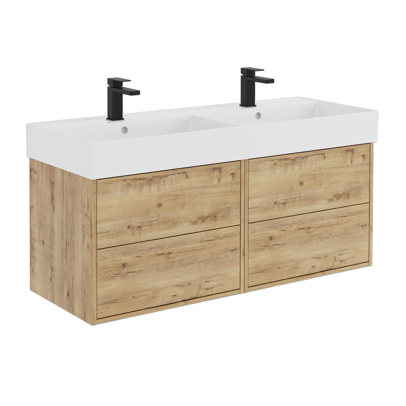 Banyetti Venti Wall Hung Vanity Unit with Veneto 2 Tap Hole Basin - 1200mm Ostippo Oak